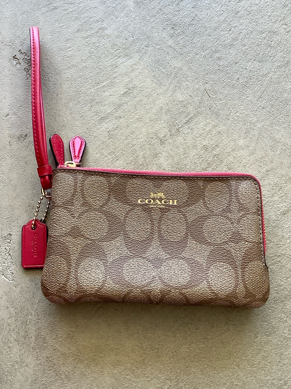 Coach double zipper corner zip wristlet wallet
